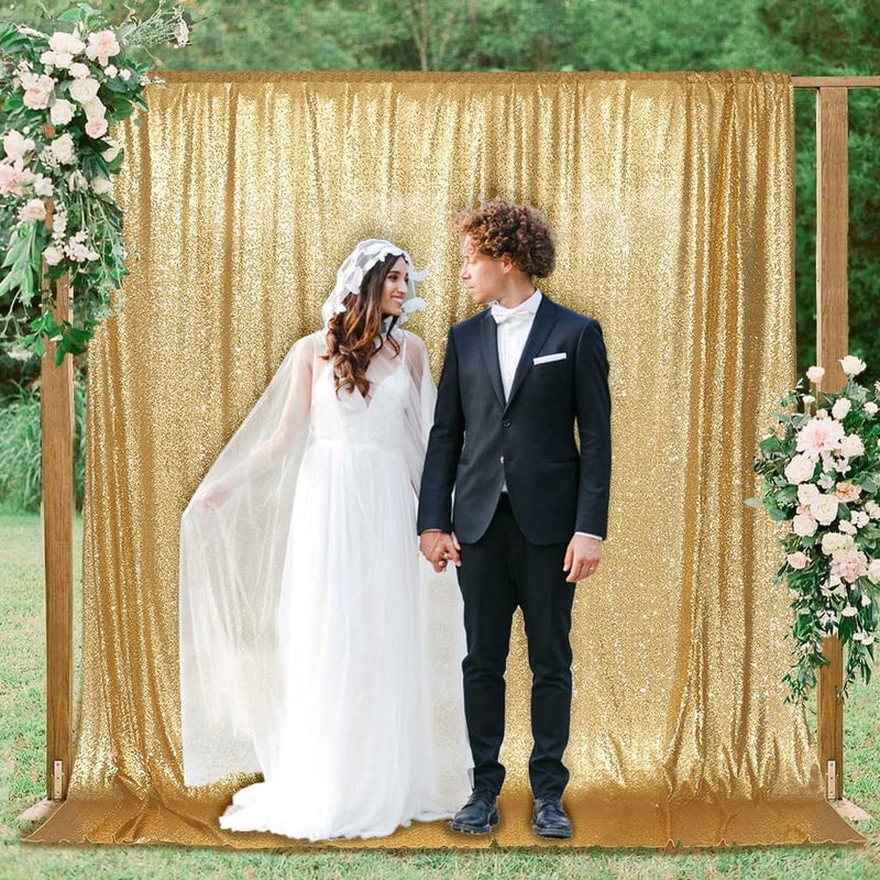 PartyDelight Gold Sequin Backdrop 6x7ft High-Density 3mm Sparkly Photo Background Back Drop Glitter Drape for Wedding, Birthday, and Holiday Party Decorations - Image 5
